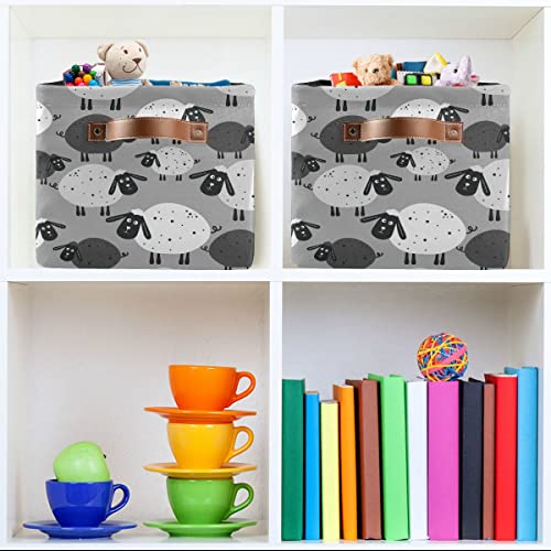 xigua Sheep Rectangular Storage Bin Canvas Square Storage Basket with Handles for Home,Office,Books,Nursery,Kid's Toys,Closet & Laundry