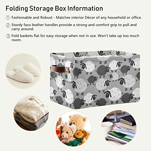 xigua Sheep Rectangular Storage Bin Canvas Square Storage Basket with Handles for Home,Office,Books,Nursery,Kid's Toys,Closet & Laundry