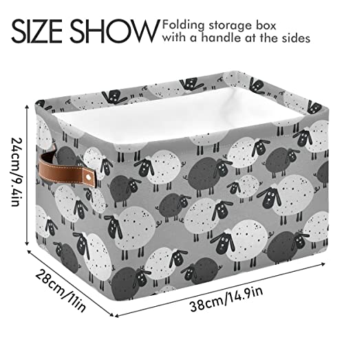 xigua Sheep Rectangular Storage Bin Canvas Square Storage Basket with Handles for Home,Office,Books,Nursery,Kid's Toys,Closet & Laundry