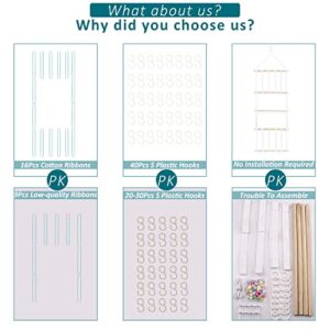 48" X 15" Headband Holder, Baby Headband Organizer w/16Pcs Cotton Ribbons, 40Pcs S Hooks, 1Pc Non-Trace Hook & 1Pc Cotton Rope, Bow Holder for Girls Hair Bows for Wall, Door or Closet