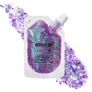 holographic face glitter gel body shimmer makeup for for hair, face, clavicle, arm, nail, eyeshadow, long lasting waterproof mermaid sequins party glitter for rave festival, 1.35oz (illusion purple#3)