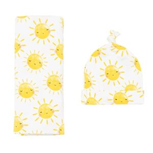 Little Sleepies Newborn Swaddle + Hat Set, Bamboo Viscose Baby Wrap, Sunshine