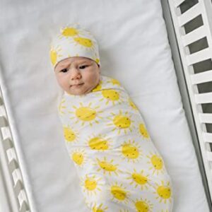 Little Sleepies Newborn Swaddle + Hat Set, Bamboo Viscose Baby Wrap, Sunshine