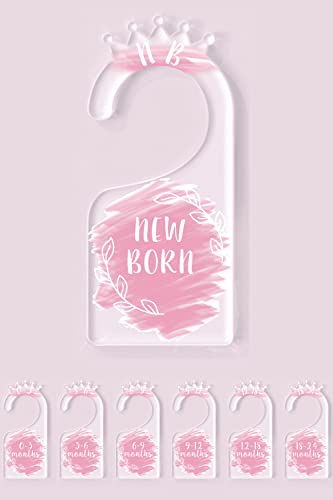 OneDream Baby Closet dividers Hanger separators - Set of 7 Baby Clothes dividers for Closet from Newborn to 24 Months, Acrylic Infant Clothes Divider (Pink)