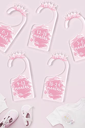 OneDream Baby Closet dividers Hanger separators - Set of 7 Baby Clothes dividers for Closet from Newborn to 24 Months, Acrylic Infant Clothes Divider (Pink)