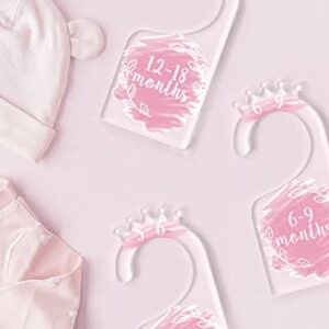 OneDream Baby Closet dividers Hanger separators - Set of 7 Baby Clothes dividers for Closet from Newborn to 24 Months, Acrylic Infant Clothes Divider (Pink)