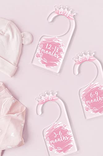 OneDream Baby Closet dividers Hanger separators - Set of 7 Baby Clothes dividers for Closet from Newborn to 24 Months, Acrylic Infant Clothes Divider (Pink)