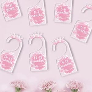 OneDream Baby Closet dividers Hanger separators - Set of 7 Baby Clothes dividers for Closet from Newborn to 24 Months, Acrylic Infant Clothes Divider (Pink)