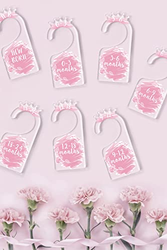 OneDream Baby Closet dividers Hanger separators - Set of 7 Baby Clothes dividers for Closet from Newborn to 24 Months, Acrylic Infant Clothes Divider (Pink)