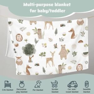 HawSkgFub Woodland Animals Neutral Baby Boy Girl Blanket, Nursery Boho Forest Bear Deer Fox Owl Flannel Fleece Swaddle Receiving Blankets, Soft Unisex Toddler Infant Kids Newborn Crib Bedding 30 x 40