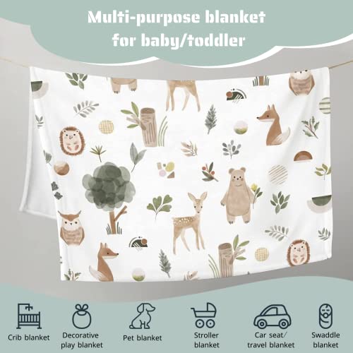 HawSkgFub Woodland Animals Neutral Baby Boy Girl Blanket, Nursery Boho Forest Bear Deer Fox Owl Flannel Fleece Swaddle Receiving Blankets, Soft Unisex Toddler Infant Kids Newborn Crib Bedding 30 x 40