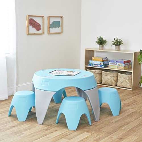 ECR4Kids Ayana Table and Stool Set, Kids Furniture, Cyan/Light Grey, 5-Piece