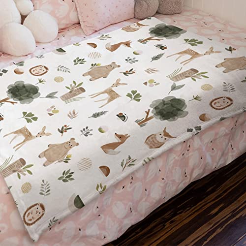 HawSkgFub Woodland Animals Neutral Baby Boy Girl Blanket, Nursery Boho Forest Bear Deer Fox Owl Flannel Fleece Swaddle Receiving Blankets, Soft Unisex Toddler Infant Kids Newborn Crib Bedding 30 x 40