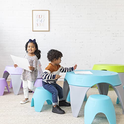 ECR4Kids Ayana Table and Stool Set, Kids Furniture, Cyan/Light Grey, 5-Piece