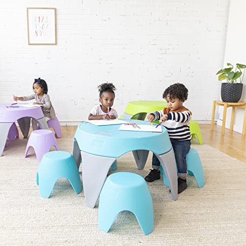 ECR4Kids Ayana Table and Stool Set, Kids Furniture, Cyan/Light Grey, 5-Piece