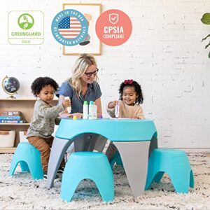 ECR4Kids Ayana Table and Stool Set, Kids Furniture, Cyan/Light Grey, 5-Piece