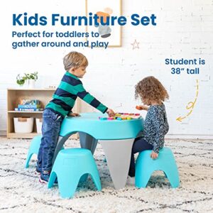 ECR4Kids Ayana Table and Stool Set, Kids Furniture, Cyan/Light Grey, 5-Piece