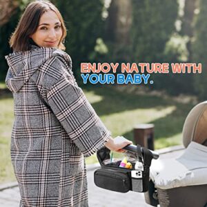 EASYFUN Baby Stroller Organizer with 2 Insulated Cup Holder Detachable Zippered Pocket & Adjustable Shoulder Strap, Universal Stroller Accessories Fits For All Baby Strollers