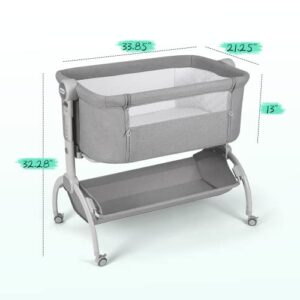 Cowiewie Baby Bassinets with Universal Wheels with Brakes Co Sleeper Bassinet with Storage, Double-Lock Patent Design; 7-Level Height Adjustable, Include Rebound Mattress