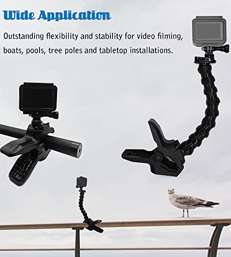 Niewalda Jaws Flex Clamp Mount with Adjustable Gooseneck, Upgrade Camera Mount Clamp with Cell Phone Holder & Rotation Base, Compatible with GoPro Hero All Series, DJI OSMO, Akaso, Action Cameras