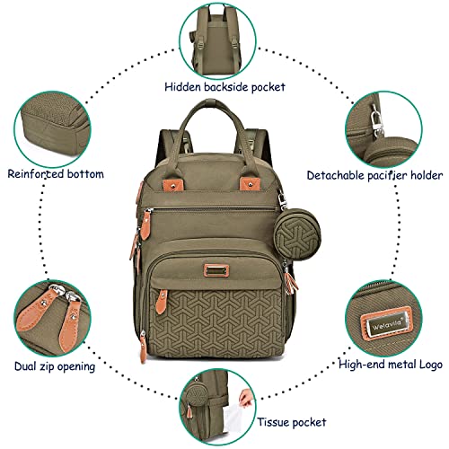 Diaper Bag Backpack, Diaper Bag Tote, WELAVILA Large Convertible Baby Bags, Gray & Army Green