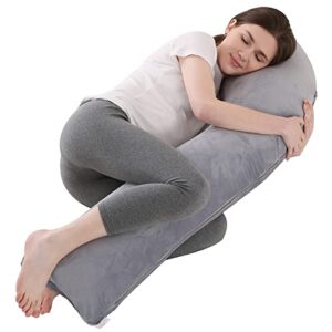 cdorang pregnancy pillow, full body maternity pillow for sleeping with removable washable cover, support for back, hips, legs, belly for pregnant women (light grey)