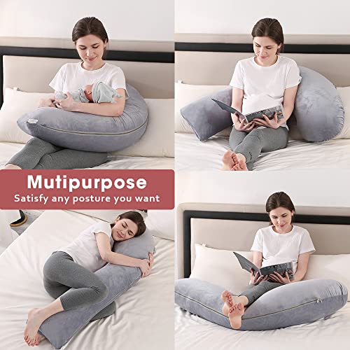 CDORANG Pregnancy Pillow, Full Body Maternity Pillow for Sleeping with Removable Washable Cover, Support for Back, Hips, Legs, Belly for Pregnant Women (Light Grey)