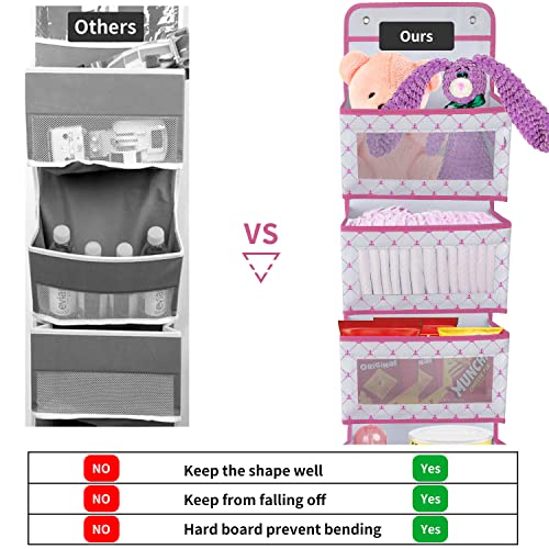 Boczif Over Door Hanging Organizer, Wall Mount Storage with 4 Large Pocket and Mesh Clear Window, Closet Door Organizer for Children's Rooms,Nursery, Bedroom, Kids Toys, Shoes, Diapers(1-Pink)