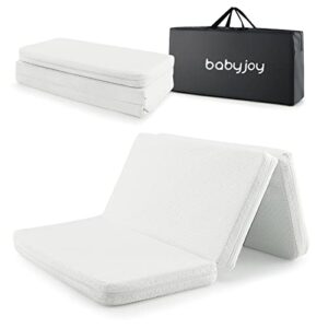 baby joy pack n play mattress pad, dual sided 2’’ thick foldable mini toddler 38''x26'' crib mattress w/carrying bag, removable zippered cover, portable playard mattress for baby toddlers