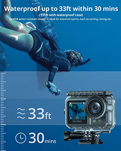 AKASO Brave 4 Elite 4K60fps 20MP Ultra HD Action Camera IPX8 33FT Underwater Camcorder Waterproof Camera with 64GB Storage, Touch Screen, Stabilization 2.0, Built-in 1650mAh Battery and Accessory Kit