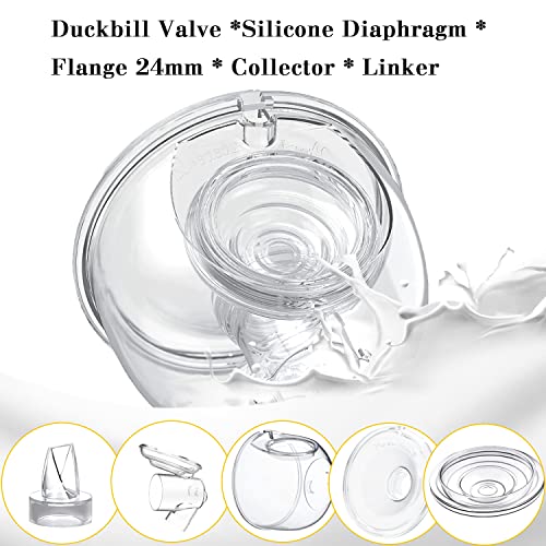 Wearable Breast Pump Milk Collector Cup Accessories,Compatible with 24mm TSRETE/Momcozy S9/S10/S12 Wearable Breast Pump,Include Duckbill Valve&Silicone Diaphragm&24mm Flange&Milk Collector&Linker