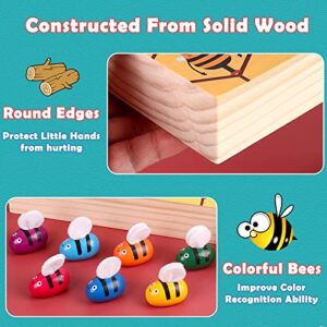 YUNCHY Toddler Fine Motor Skill Toy, Bee to Hive Matching Game, Montessori Wooden Color Sorting Matching Toy, Preschool Educational Learning Toys Gift for Toddler 2 3 Years Old