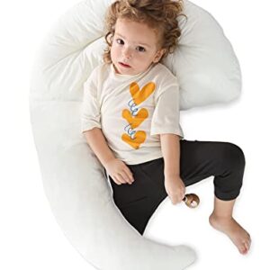 Choc chick Curve Long Toddler Kids Body Pillow for Sleeping,34x28inches Moon Shape Soft Child Hug Sleep Pillow,100% Organic Cotton Pillowcase Washable Breathable Crib Pillows