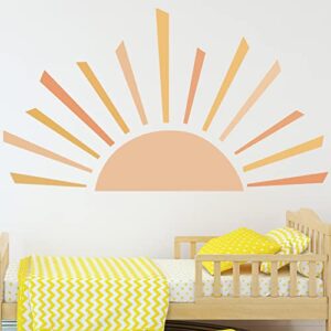 ecam half sun wall decal, boho decals, sunshine large stickers, vinyl peel and stick stickers for kids bedroom nursery playroom classroom decor (59 x 34 inch)