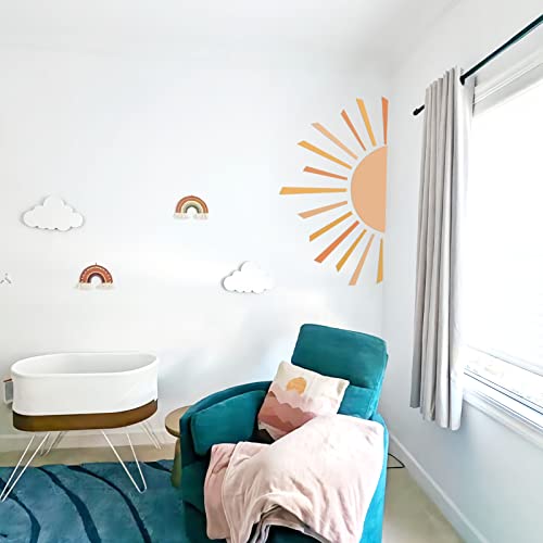 ECam Half Sun Wall Decal, Boho Decals, Sunshine Large Stickers, Vinyl Peel and Stick Stickers for Kids Bedroom Nursery Playroom Classroom Decor (59 x 34 inch)