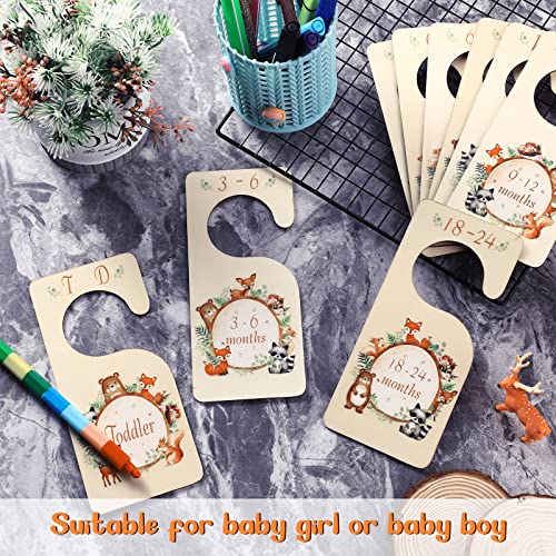 10 Pcs Woodland Baby Closet Size Dividers Wooden Nursery Hanger Dividers Newborn Closet Organizer Double Sided for Clothes Baby Girls or Boys Room Baby Shower Decor from Newborn to 24 Months