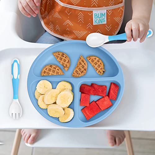 Vicloon Toddler Plates, 2 Pcs Silicone Baby Plates, BPA Free Suction Plates with 2 Pcs Baby Bendable Spoons, Suction Plate Feature, Divided Plate Design,Toddler Plate Microwave & Dishwasher Safe