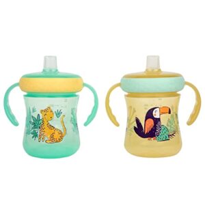 the first years soft spout trainer toddler cups - leopard and toucan -jungle themed trainer sippy cups for toddlers - 2 count
