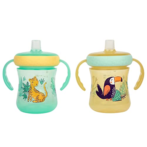 The First Years Soft Spout Trainer Toddler Cups - Leopard and Toucan -Jungle Themed Trainer Sippy Cups for Toddlers - 2 Count