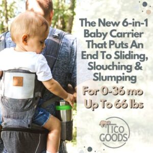 TICO GOODS Baby Carrier with Hip Seat- 6 in 1 Baby Carrier with Seat and Head Support, Baby Carrier Newborn to Toddler, Baby Carrier for Men, Baby Carrier Backpack, Kangaroo Baby Carrier 25-60 lbs