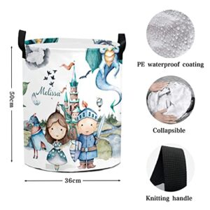 Personalized Laundry Basket, Knight Princess Castle Dragon Custom Storage Bins Laundry Hamper with Name Collapsible Toys Organizer Gift