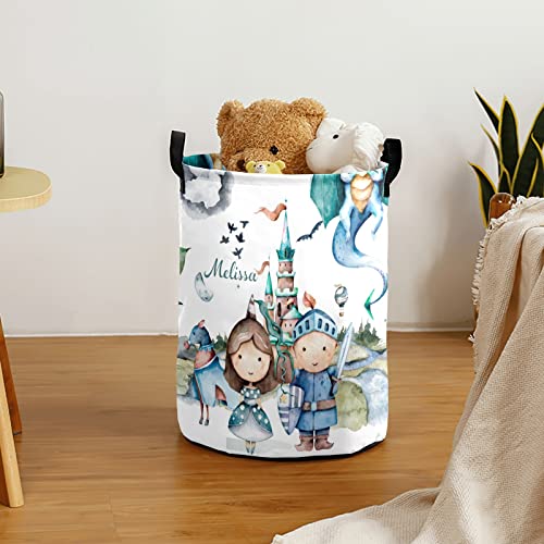 Personalized Laundry Basket, Knight Princess Castle Dragon Custom Storage Bins Laundry Hamper with Name Collapsible Toys Organizer Gift