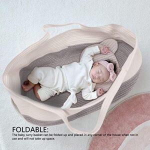 Baby Carrying Basket, Baby Sleeping Basket, Cotton Rope Weaved Foldable Portable Handheld Breathable Newborn Sleeping Basket