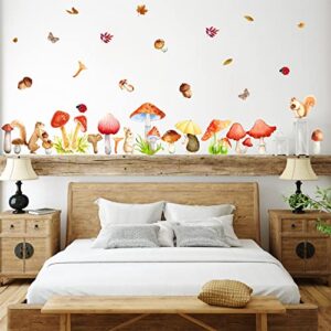 Watercolor Mushroom Wall Decals Woodland Mushroom Wall Decals Colorful Mushroom Wall Stickers Cute Cartoon Animal Wall Stickers Fall Leaf Autumn Wall Decals for Kids Room Bedroom Nursery Classroom Decor