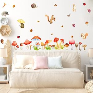 Watercolor Mushroom Wall Decals Woodland Mushroom Wall Decals Colorful Mushroom Wall Stickers Cute Cartoon Animal Wall Stickers Fall Leaf Autumn Wall Decals for Kids Room Bedroom Nursery Classroom Decor