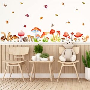 Watercolor Mushroom Wall Decals Woodland Mushroom Wall Decals Colorful Mushroom Wall Stickers Cute Cartoon Animal Wall Stickers Fall Leaf Autumn Wall Decals for Kids Room Bedroom Nursery Classroom Decor