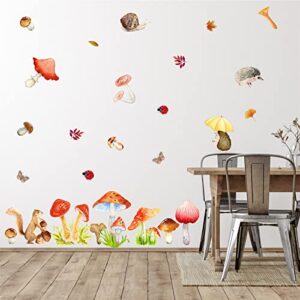 Watercolor Mushroom Wall Decals Woodland Mushroom Wall Decals Colorful Mushroom Wall Stickers Cute Cartoon Animal Wall Stickers Fall Leaf Autumn Wall Decals for Kids Room Bedroom Nursery Classroom Decor