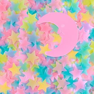am amaonm 200 pcs glow in the dark luminous colorful stars and pink moon fluorescent noctilucent plastic wall stickers murals decals for home art decor ceiling wall decorate kids babys bedroom room decorations