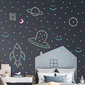 AM AMAONM 200 Pcs Glow in The Dark Luminous Colorful Stars and Pink Moon Fluorescent Noctilucent Plastic Wall Stickers Murals Decals for Home Art Decor Ceiling Wall Decorate Kids Babys Bedroom Room Decorations