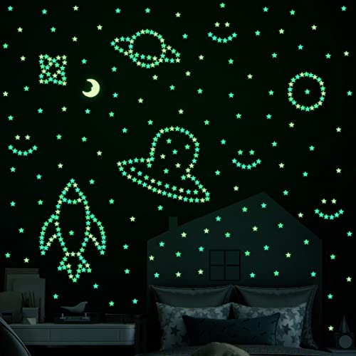 AM AMAONM 200 Pcs Glow in The Dark Luminous Colorful Stars and Pink Moon Fluorescent Noctilucent Plastic Wall Stickers Murals Decals for Home Art Decor Ceiling Wall Decorate Kids Babys Bedroom Room Decorations